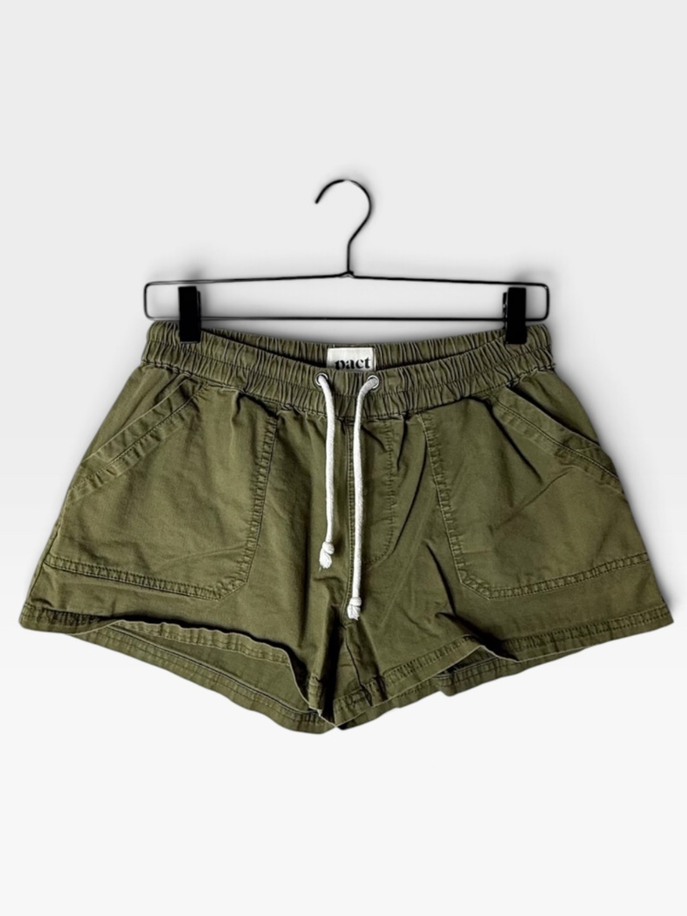 Pact Organic Cotton Drawstring Shorts Women's Size Small Olive Green (V)
